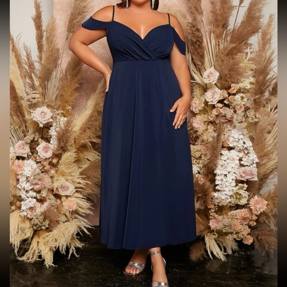 Luxe plus size cold shoulder party formal evening gown dress - Picture 5 of 7